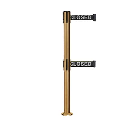 Stanchion Dual Belt Barrier Fixed Base Sat.Brass Post 11ft.Line...Belt